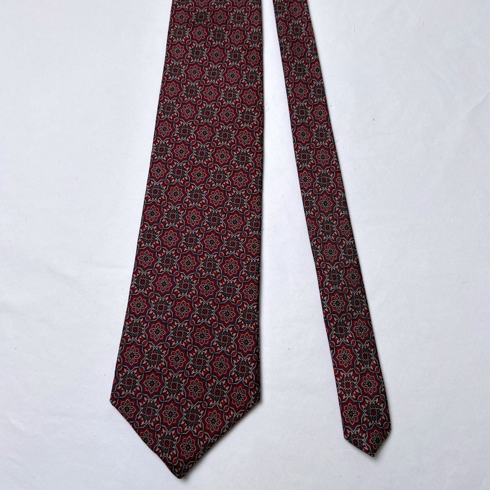 Bert Pulitzer Mens Vintage Silk Medallion Geometric Necktie OS Red Navy Formal